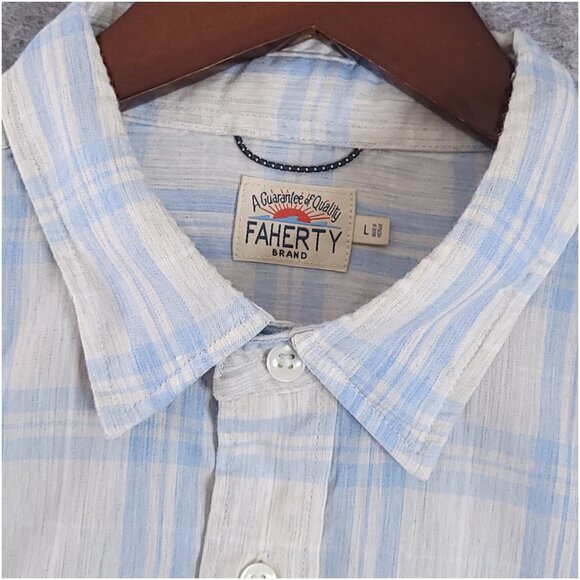 FAHERTY Large Blue Plaid Movement Cotton Stretch Blend Long Sleeve Shirt - Picture 5 of 9